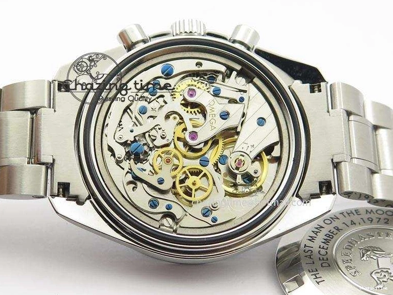 0206 Modern Speedmaster Apollo XVII Gray Dial On SS Bracelet Manual Winding Chrono Movement 8223